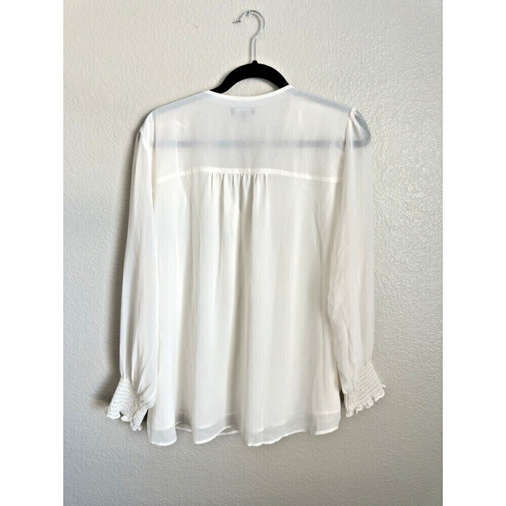 NEW 1. State Blouse Size 2X White Chiffon Smocked Yoke Long Balloon Sleeves Top - Picture 2 of 6